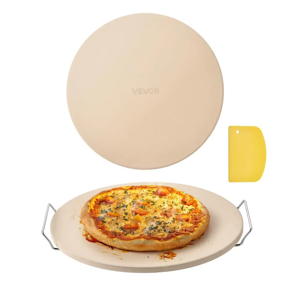 

Pizza Stone, 16 in Round Pizza Stone, 0.67 Thick Extra Large BakingStone with Rack Stand, 1450 HeatResistant Cooking Stones, fo