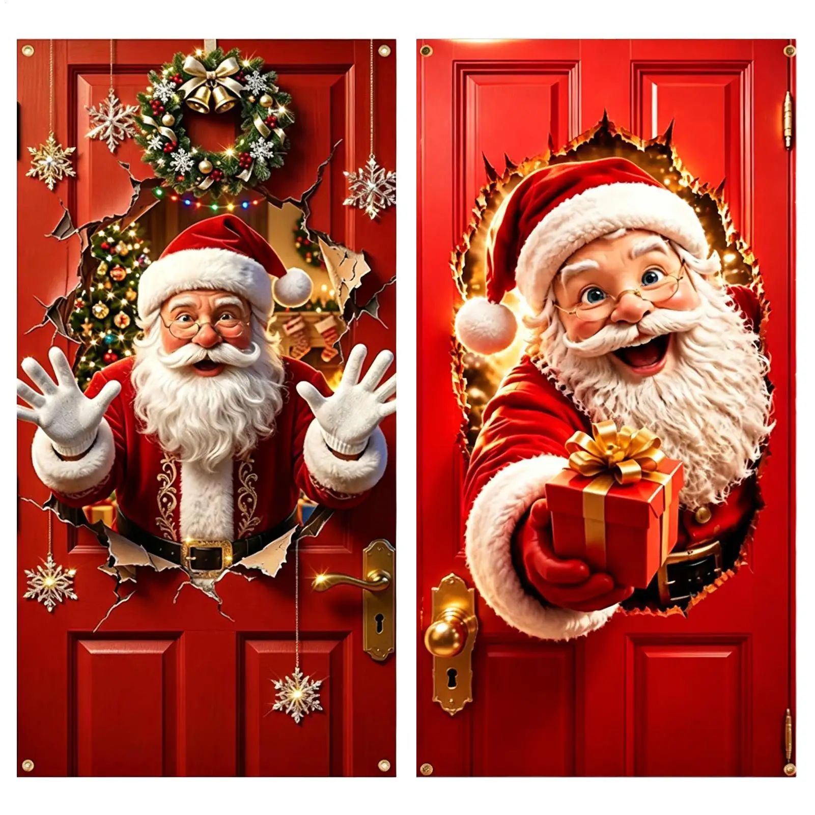 Christmas Door Covers 71 x 35 Inch Santa Breaking Through Decoration Christmas Banner Door for Shop Entrance Balcony Corridor