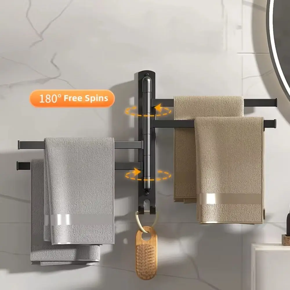 

180°Rotating Suction Cup Towel Rack Wall-mounted 2/3/4/5 Towel Bars Bathroom Towel Pole Multi-pole Punch-free Toilet Towel Rod