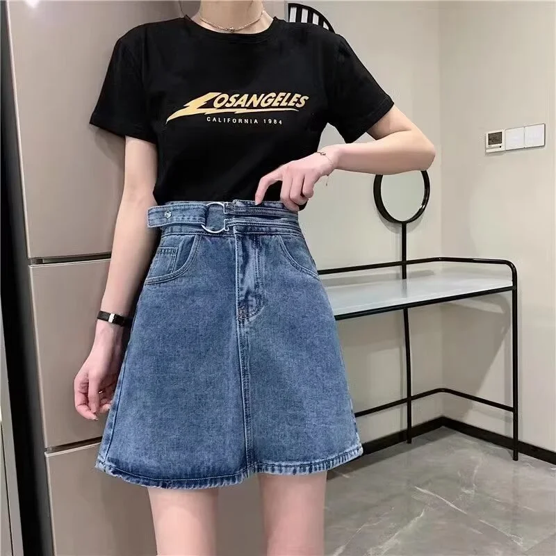 

Ковбойская короткая юбка для женщин летом, горячая девушка с завышенной талией и тонкой фигурой, юбка А-силуэта, универсальная, обнимающая бедра юбка, тр.