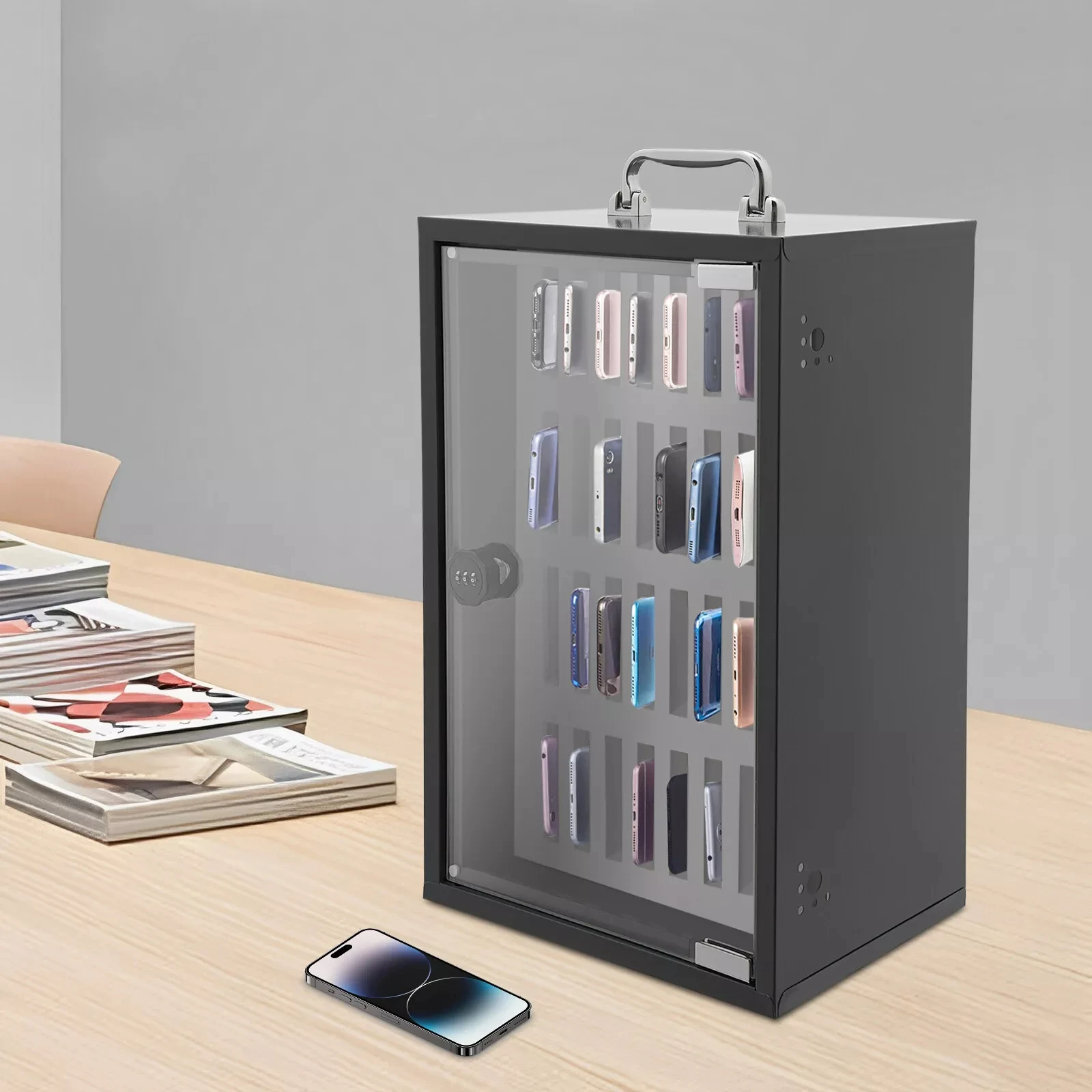 

Cell Phone Locker Box with 36 Slots, Steel Storage Cabinet with Lock and Handle
