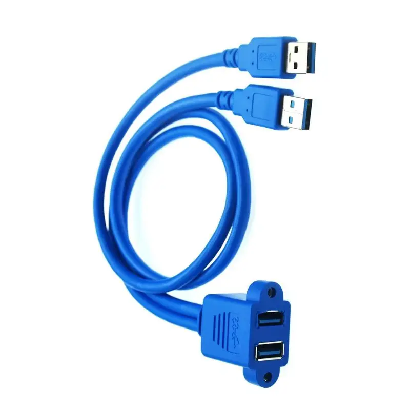 

Dual Port USB A Male To Female M/F Extension Cable Cord Screw Lock Panel Mount Motherboard USB2.0 Cable 50cm 30cm