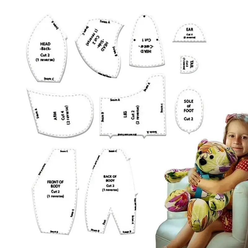 Bear Template Ruler Set, Réguas De Corte De Costura, Acrílico, Presentes Padrão, 10 Pcs