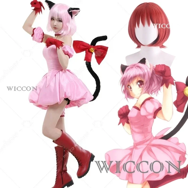 Anime Tokyo Mew Mew Momomiya Ichigo Cosplay Strawberry Female Cosplay Costumes Pink Dress Gloves Tail Bowknot Wig Cute Uniform