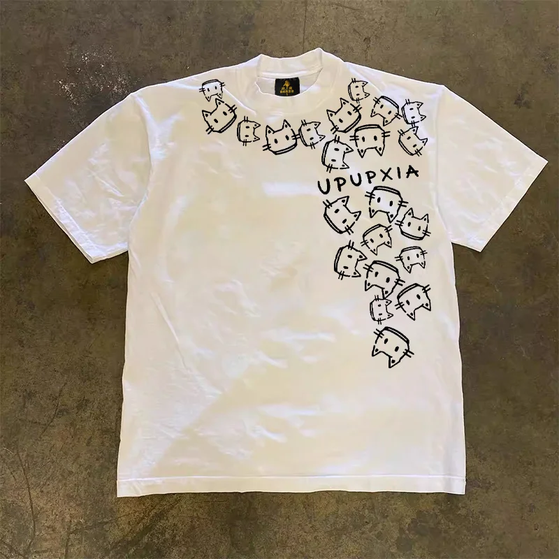 Loose Fit Cotton T-Shirt Unisex Short Sleeve Double Thread UPUPXIA Hero Print Sweat Absorbent round Neck Casual Summer Top