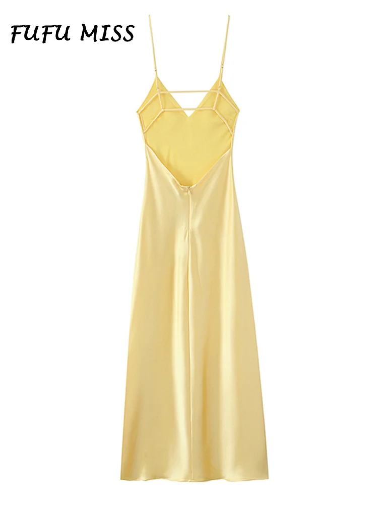 Elegante deslizamento vestido feminino cetim com decote em v sem mangas sem costas magro tornozelo comprimento vestidos femininos zíperes primavera verão sólido robe senhora