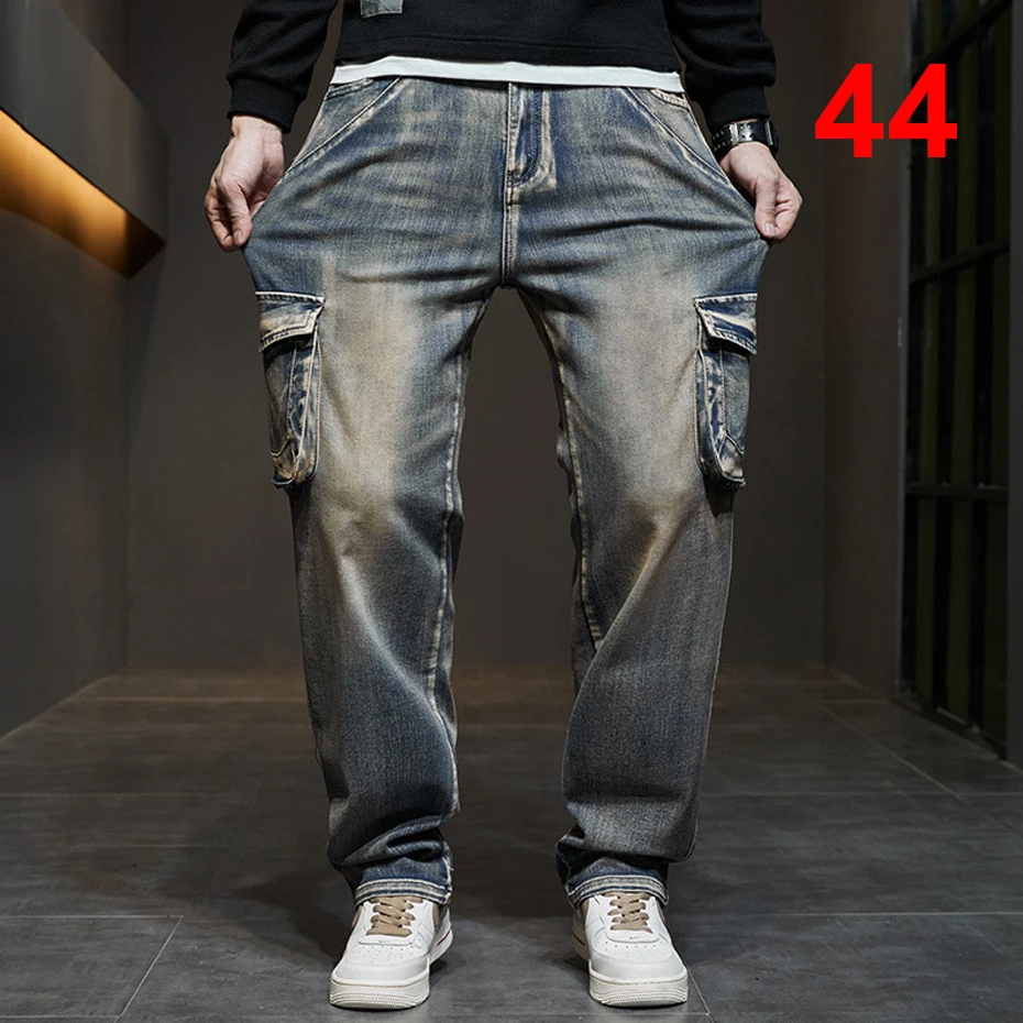 

42 44 Plus Size Jeans Men Denim Pants Baggy Jeans Vintage Cargo Pants Loose Fashion Causal Trousers Male Big Size Bottoms