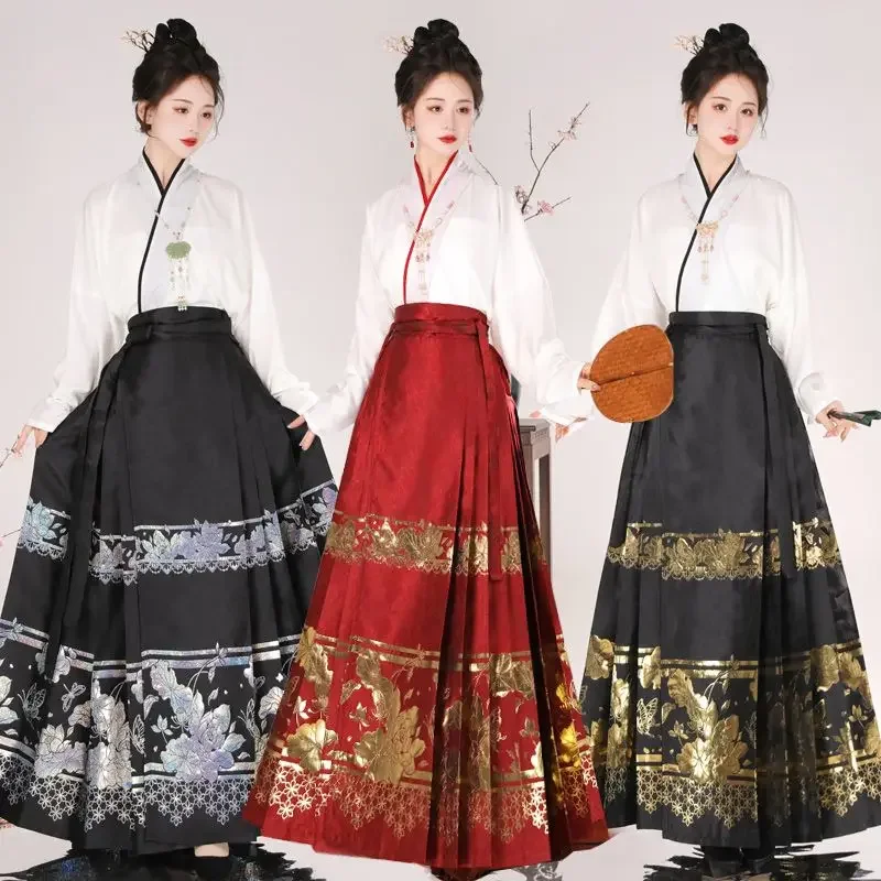 

Yourqipao Horse Face Skirt Hanfu Chinese Wesdding Ming Dynasty Women's Traditional Dress Embroidered Skirt Bride Toast Dresses