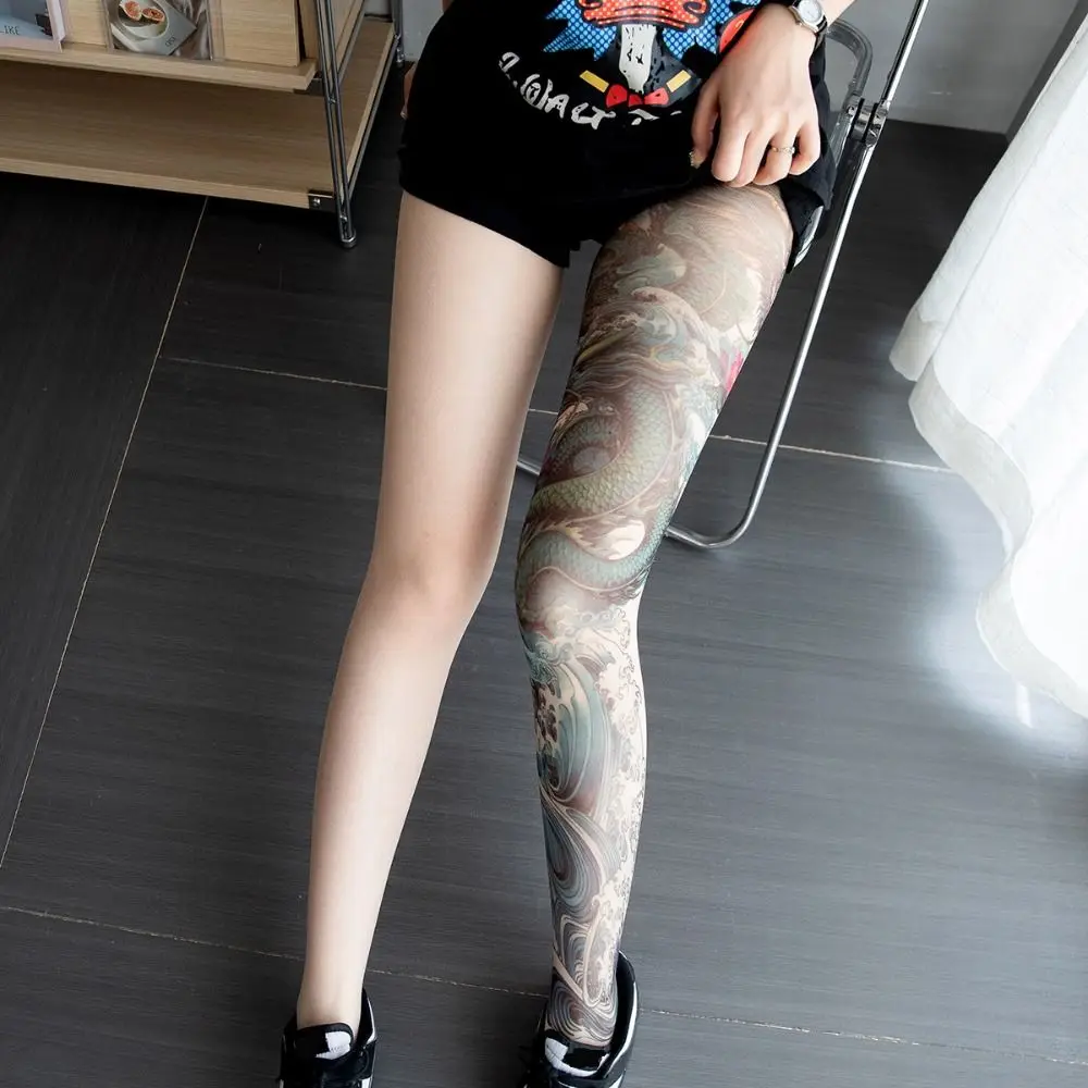 

New Simulated Tattoo Single-leg Socks Sexy Perspective Tattooed Stockings Mesh Personality Single-tube Socks Unisex