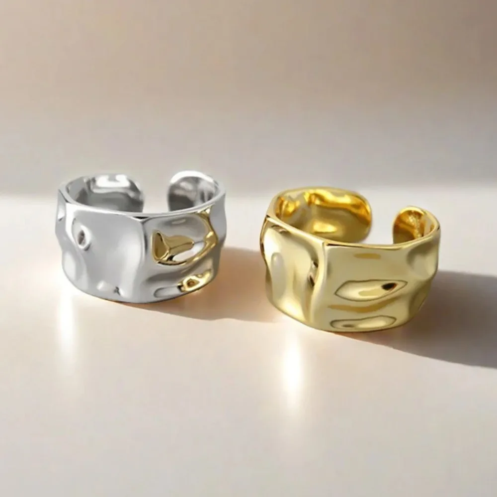 Creative Open-knuckle Ring New Irregular Wide Irregular Embossed Ring Geometric Wide Face Ring Men