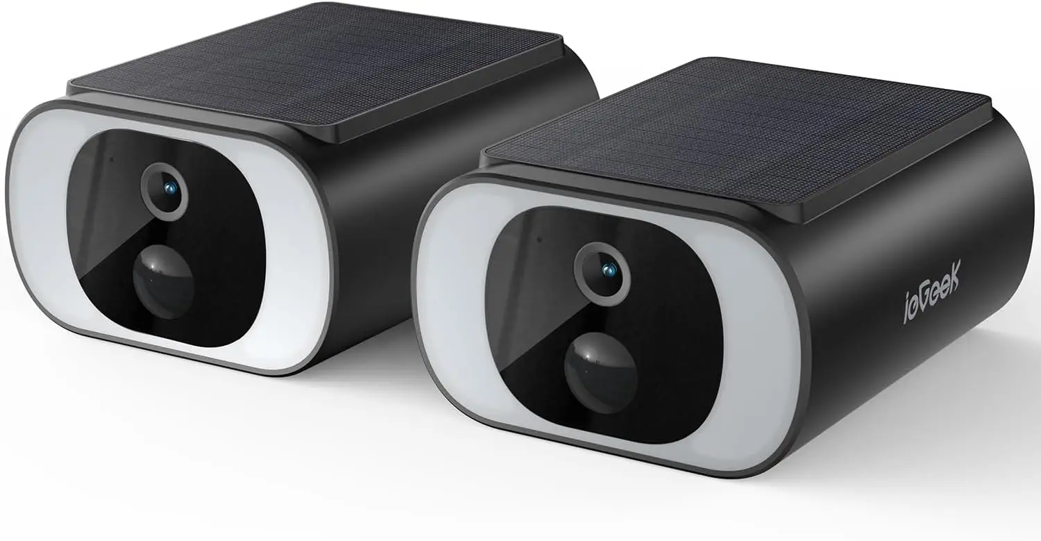 

S1 Комплект из 2 солнечных камер видеонаблюдения, беспроводная уличная камера 2K WiFi с солнечной панелью, обнаружение движения AI, интеллектуальная сигнализация, цвет