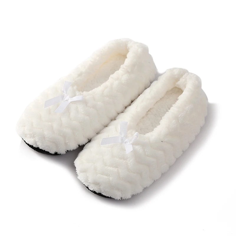 Women Home Slippers Winter Warm Indoor Shoes Comfortable Soft Plush Ladies House Slip On Bow Cotton Female Furry Flat Slippers