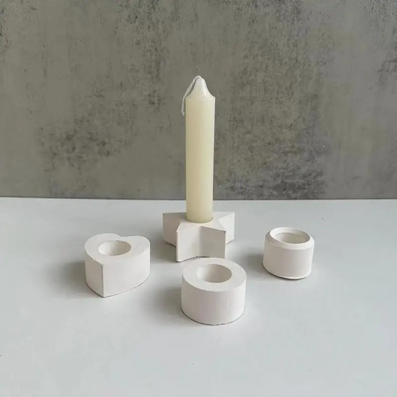 Star Candle Holder Silicone Mold Heart Round Candlestick Holder Casting Mould Concrete Molds Rod Taper Candles Holder Resin Mold