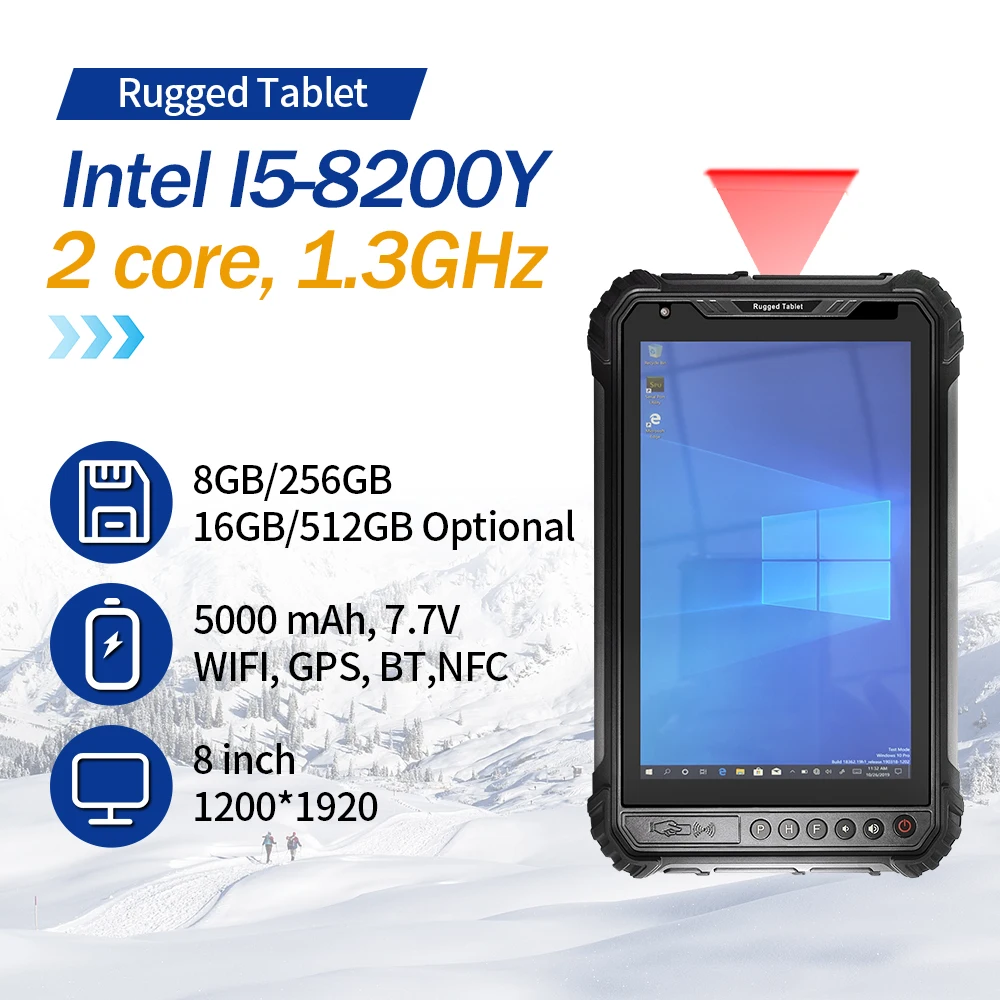 Sincoole 8 Inch Rugged Tablet Windows 10 pro Intel Core i5-8200Y 8GB RAM 256GB SSD with 2D Scanner Reader