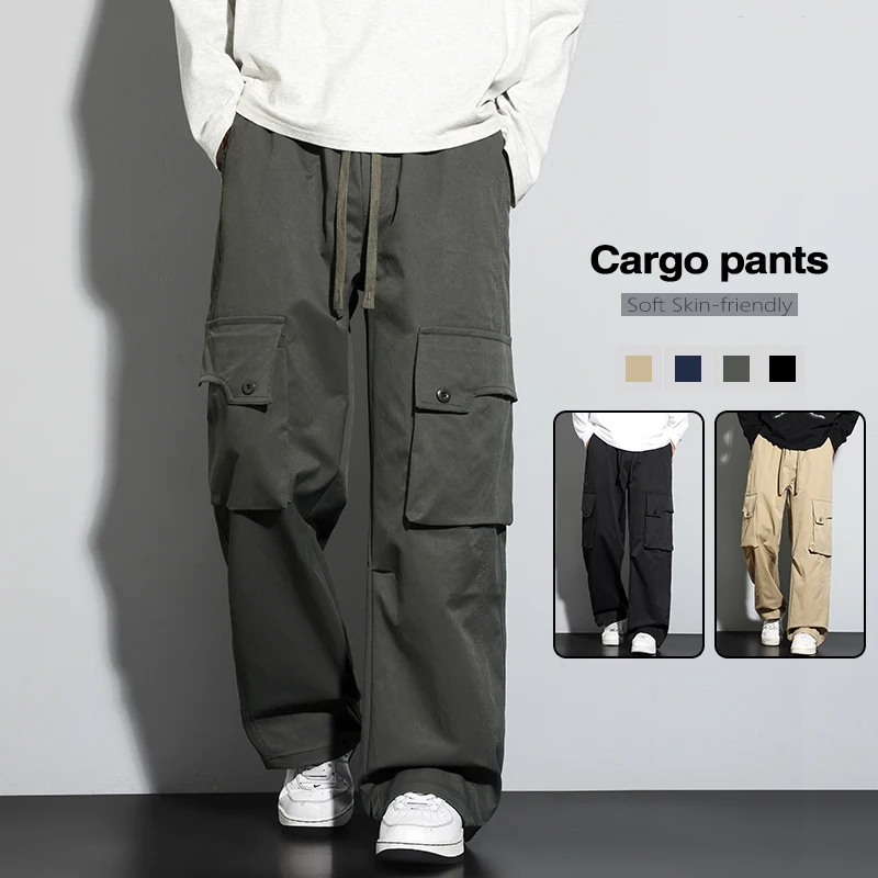 

Spring Loose Men's Cargo Pants Large Pockets Fashion Wide Legs Baggy Jogging Trousers Work Overalls Hip Hop American Streetwear