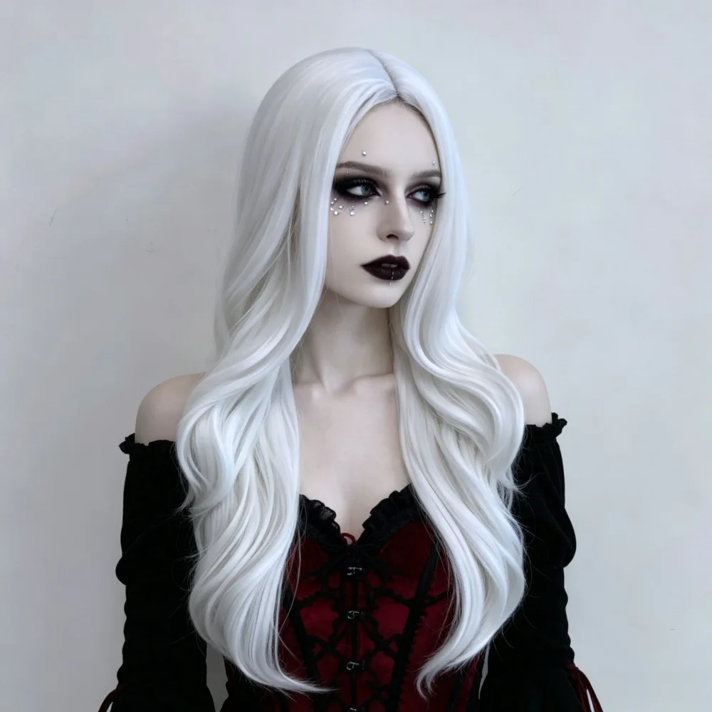 Weiße Kunsthaarperücke – Halloween-Frisur, Gothic-Mädchen-Cosplay-Perücke für Rollenspiele – für den täglichen Gebrauch – Perücke aus hitzebeständigem Kunsthaar. – Detail 2