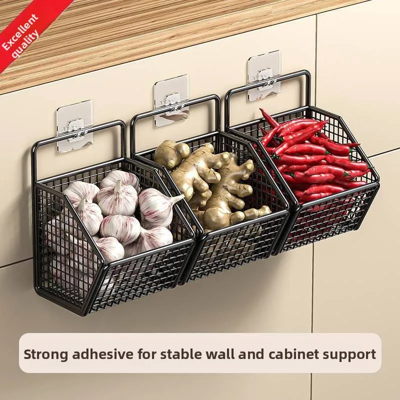 Wall-Mounted Kitchen Storage Box Garlic Onion Ginger Holder Stainless Steel Bathroom Organizer Home Essential No-Drilling Needed