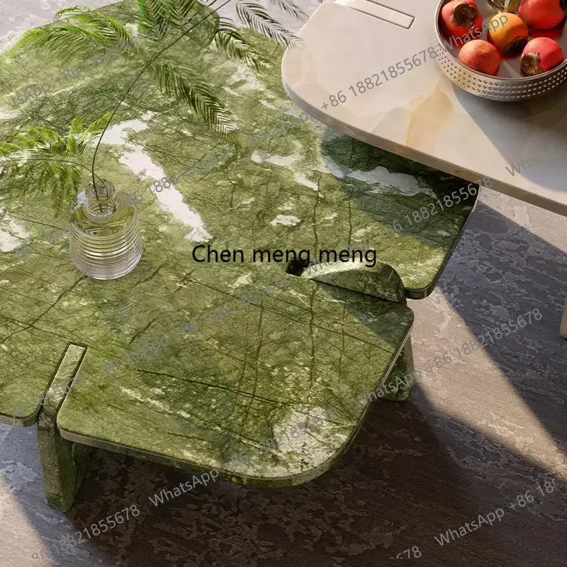 D132 Designer Natural Marble Coffee Table Set, Italian Minimalist High-Low Nesting Tables for Small Living Room, Customizable