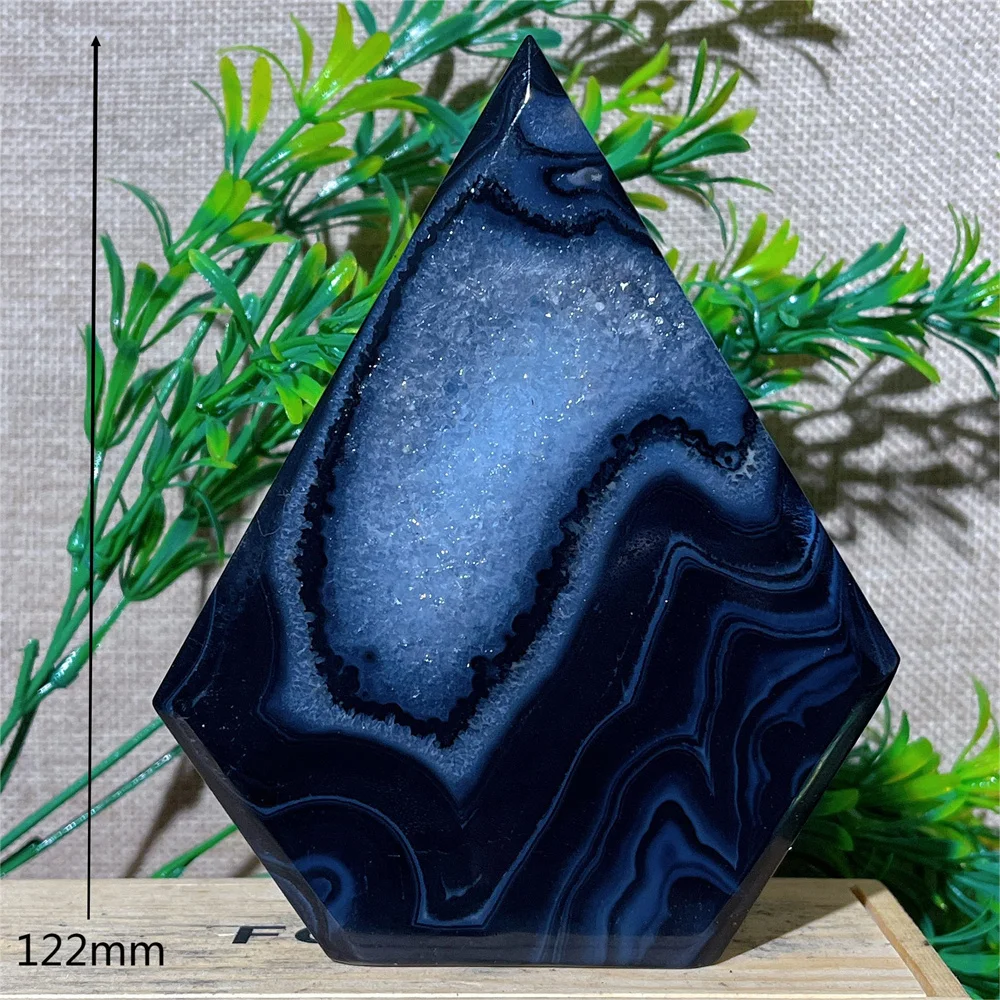 Crystal Natural Black Agate Torch Geode Flame Free Form Point Slab Stone Wicca Spiritual  Gemstones Minerals Home Decoration