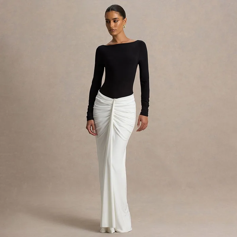 

Talenza Fashion Ruched Dress Women's New Contrast Backless Elegant Maxi Dress Luxury High-Waisted Fitted Party Evening Dresses