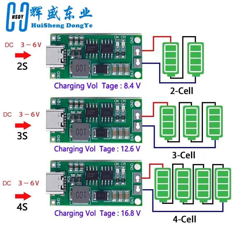 Multi-Cell 2S 3S 4S Type-C To 8.4V 12.6V 16.8V Step-Up Boost LiPo Polymer Li-Ion Charger 7.4V 11.1V 14.8V 18650 Lithium Battery