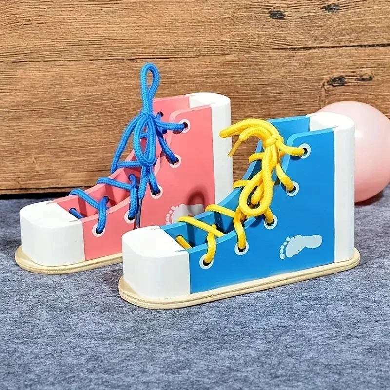 Montessori Kids Wooden Toys Learn To Tie Shoelaces Threading Game Teaching Aids Puzzle Toys for Boys Girls Birthday Xmas Gift