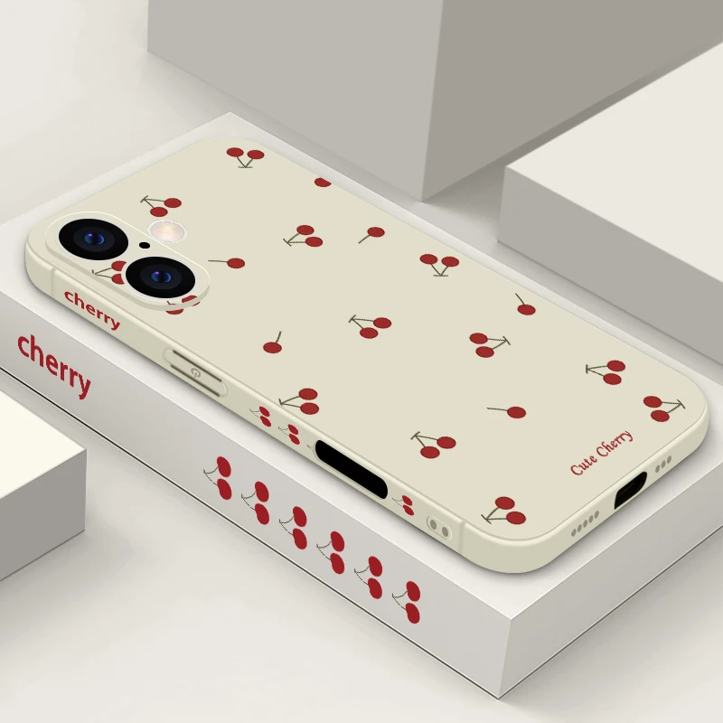 Kleine Kirsche Litschi Muster Handyhülle für iPhone 16 15 14 13 Pro Max 16 12 Pro 16e 11 stoßfeste TPU Silikon Soft Cover Funda