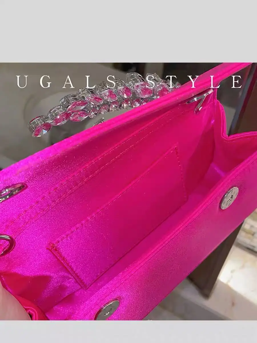 

Crystal Shiny Rhinestones Diamond Metal Handle Women Handbag Luxury Satin Evening Bag Wedding Party Clutch Purse Crossbody Bag