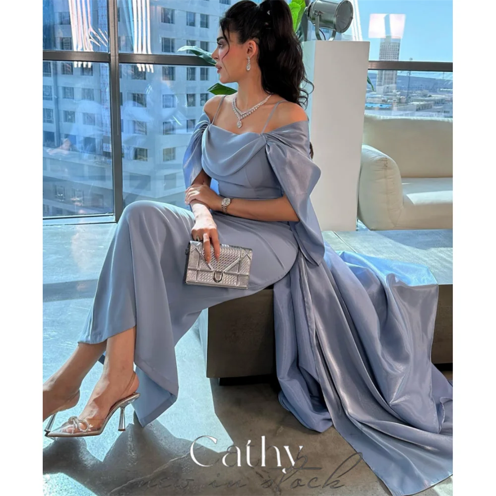 Cathy Elegantly Bow Sleeves Back Cape فساتين سهره فاخره2023 Nobility Trumpet Prom Dresses Sexy Sling Mermaid Vestidos De Noche