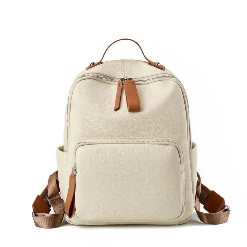 Commuter Backpack Female Genuine Leather Rucksack Women Shoulder Bag Ladies Large Capacity Travel Dayback Bookbag for Girl Purse