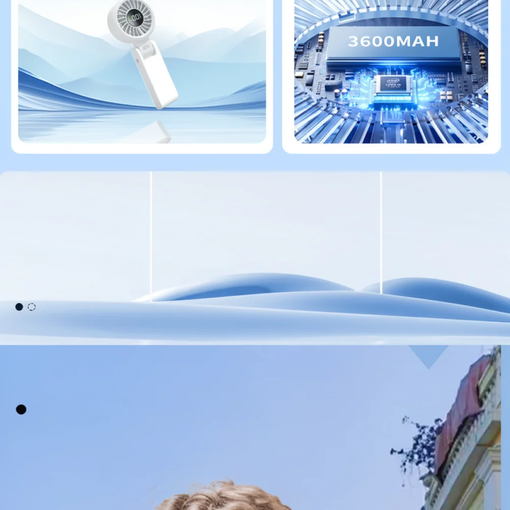 Rechargeable Turbo Handheld Fan Foldable Desktop Blower Digital Battery Display Quiet Cooling Device For Office