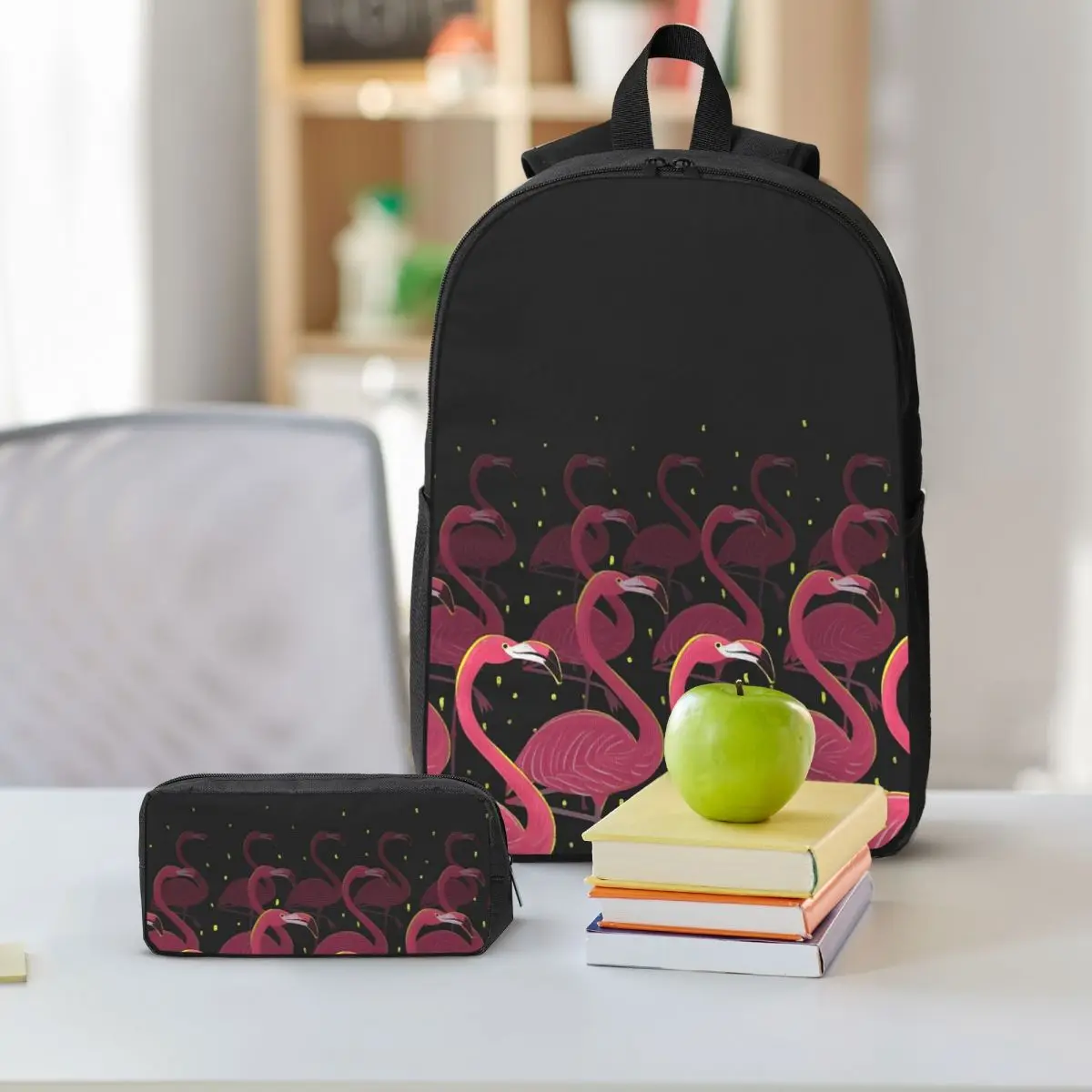 Flamingo Cactus Tropical Ruber Backpack Student BookBag School Bag Shoulder Bags 3ps Insulated Lunch Bag Pencil Case