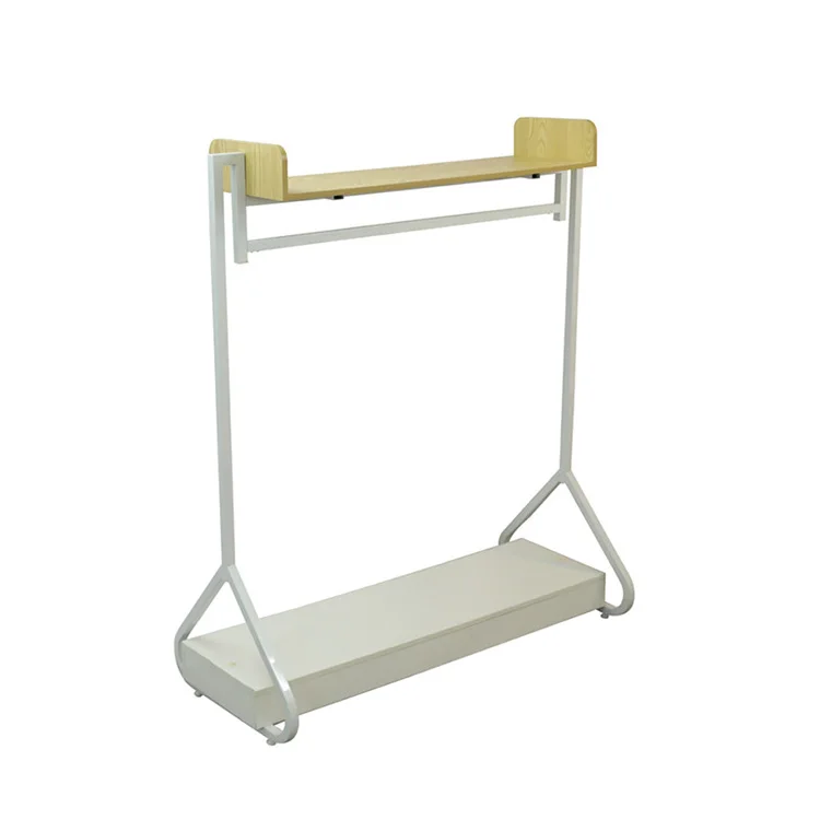 

New Selling Wood and Metal Clothing Hanging Display Stand Shelf,boutique Shop Simple Cloth Display Rack