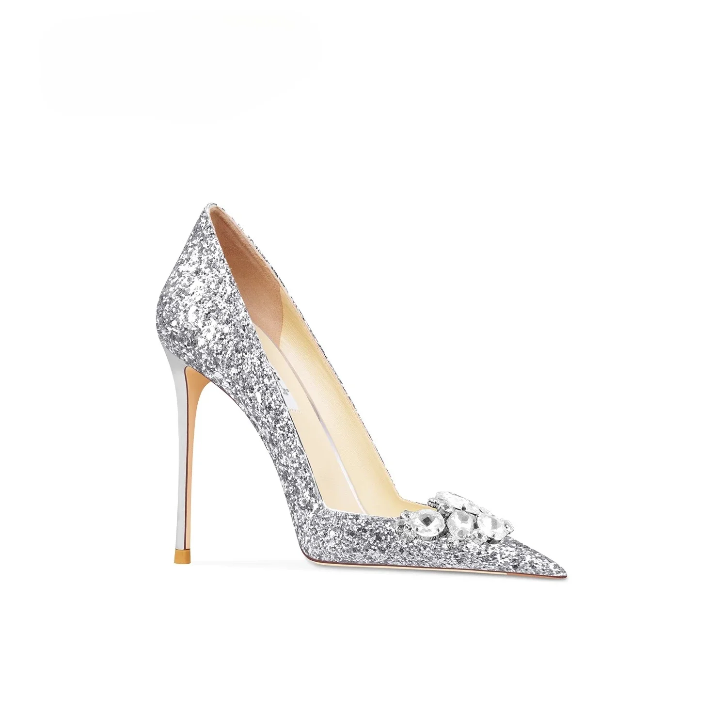 

2025 Spring New Water Diamond Shallow Mouth Fine Heel Pointed Fashion Silver Wedding Banquet High Heels Women's Shoes