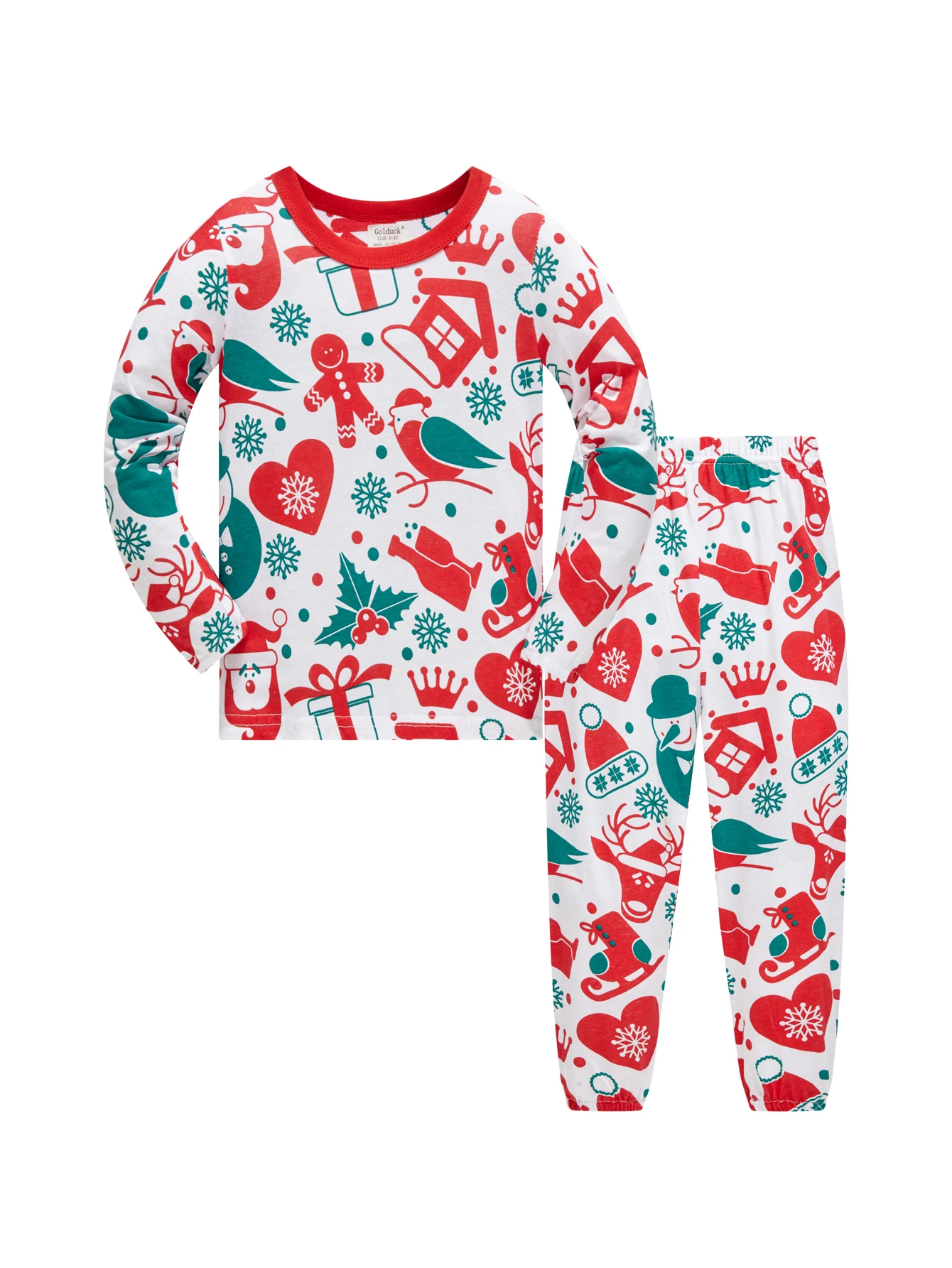 Christmas Pajamas 100% Cotton Long Sleeve Sleepwear 1-8 Year Old Boys and Girls Cartoon Christmas Pattern Full Print Pajama Set