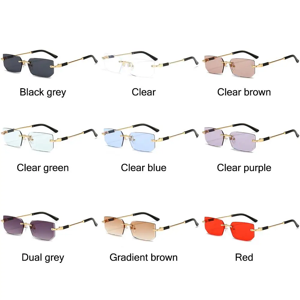 Retro UV400 Rimless Rectangle Sunglasses Y2K Shades Eyewear for Women & Men