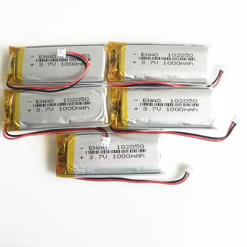 5 PCS 3.7V 1000mAh Lithium Polymer Lipo Rechargeable Battery 102050   JST 1.25mm 2pin Plug For KTV Household Wired Microphone