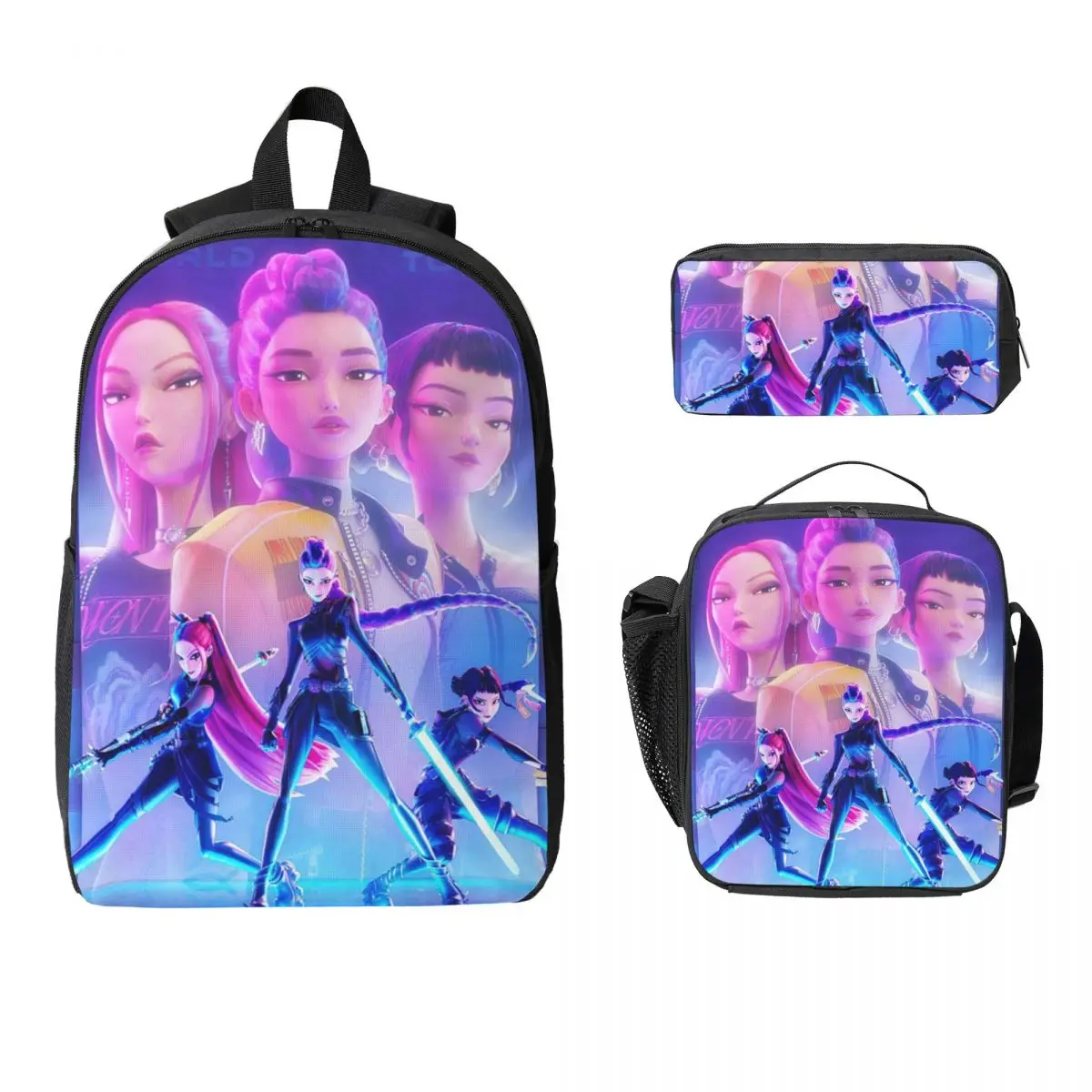 Juego de mochilas escolares Kpop Demon Hunters Huntrix para niñas y niños, cajas de lápices, mochilas con fiambrera para la escuela, 3 uds.