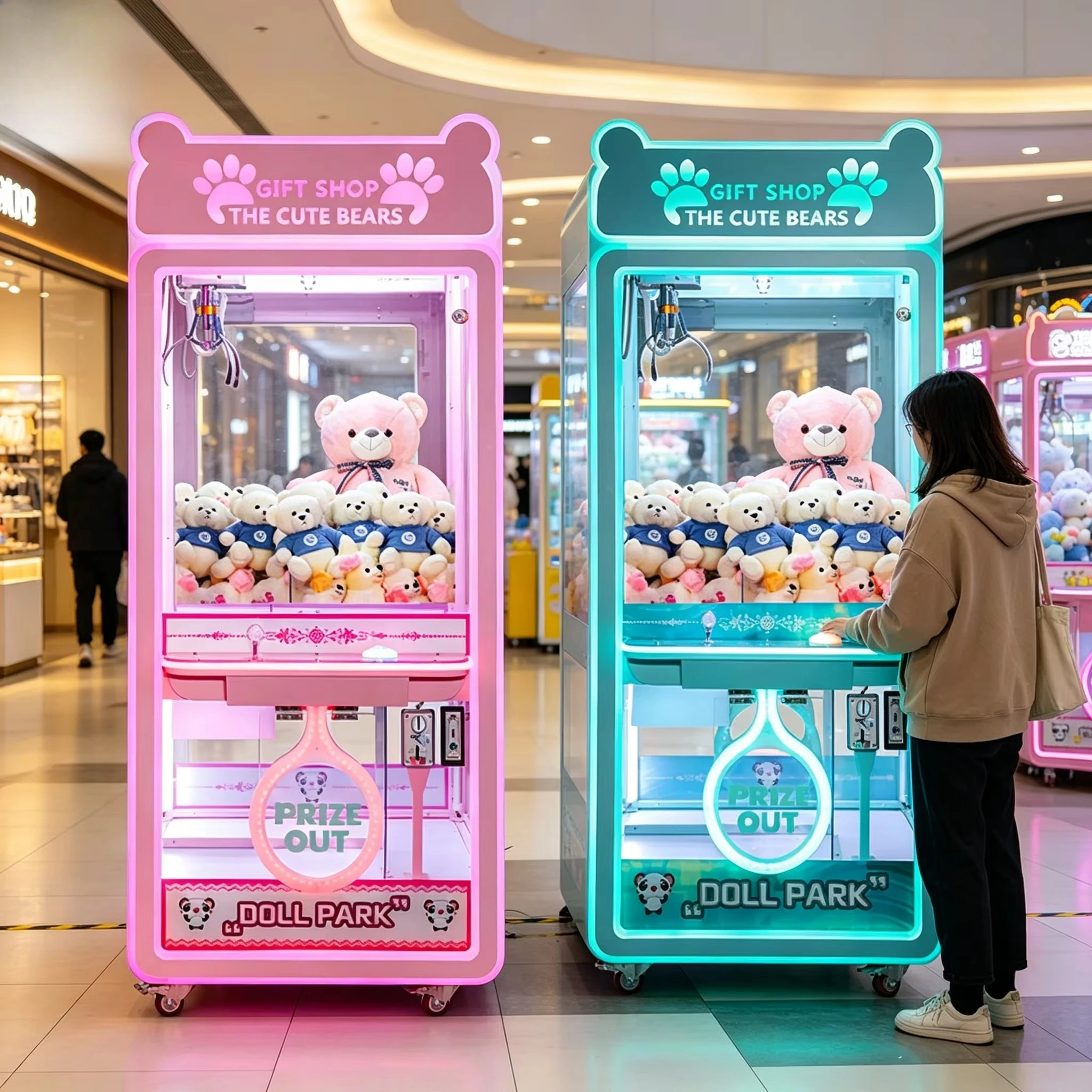 Blue Claw Machine Doll Park Design Coin Operated Arcade Crane Machine Luxury Plush Toy Catcher for Amusement Park
