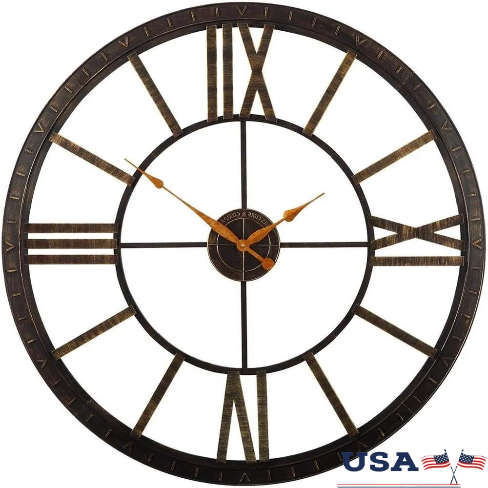 Large Vintage Wall Clock Farmhouse Style Round Analog Battery Operated Oversized Living Room Office Decor with Roman Numerals