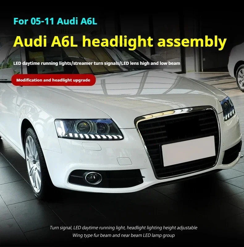 

Автомобильные передние фары для Audi A6 2005 2006 2007-2011, модифицированные светодиодные фары A6L, DRL, указатель поворота, биксеноновые автоаксессуары