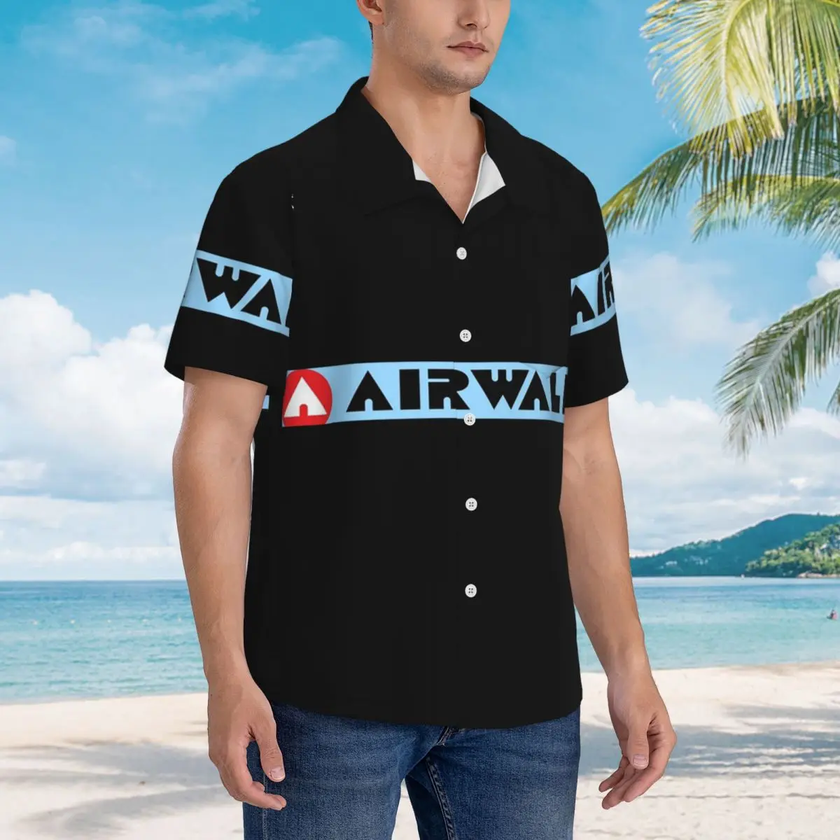 

Гавайские рубашки с логотипом Airwalk, модная мужская рубашка с коротким рукавом для летнего пляжа, мужские топы на пуговицах