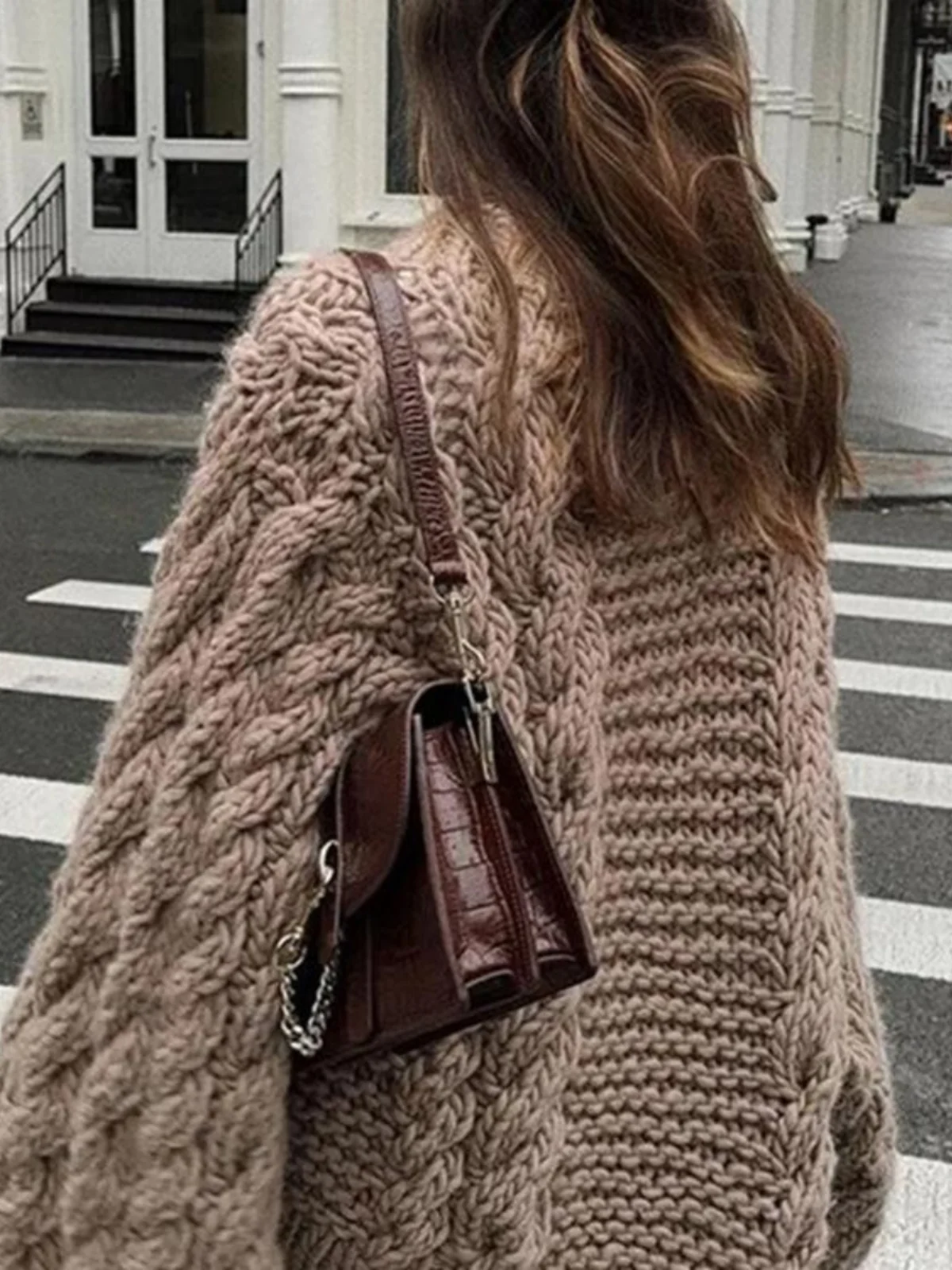 

Autumn Winter Knitted Loose Sweater Women's round Ne Knitwear Street Sle Thiened Long Sve Straight Cut Faionable