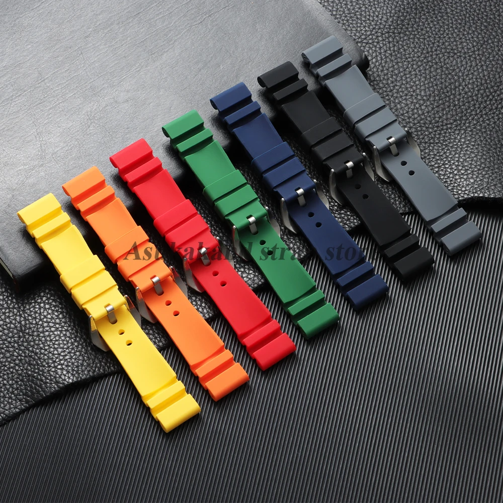 22mm 24mm 26mm para panerai pulseira de silicone para submersível pam441/351/111 borracha à prova dwaterproof água pulseira macia esporte bandas