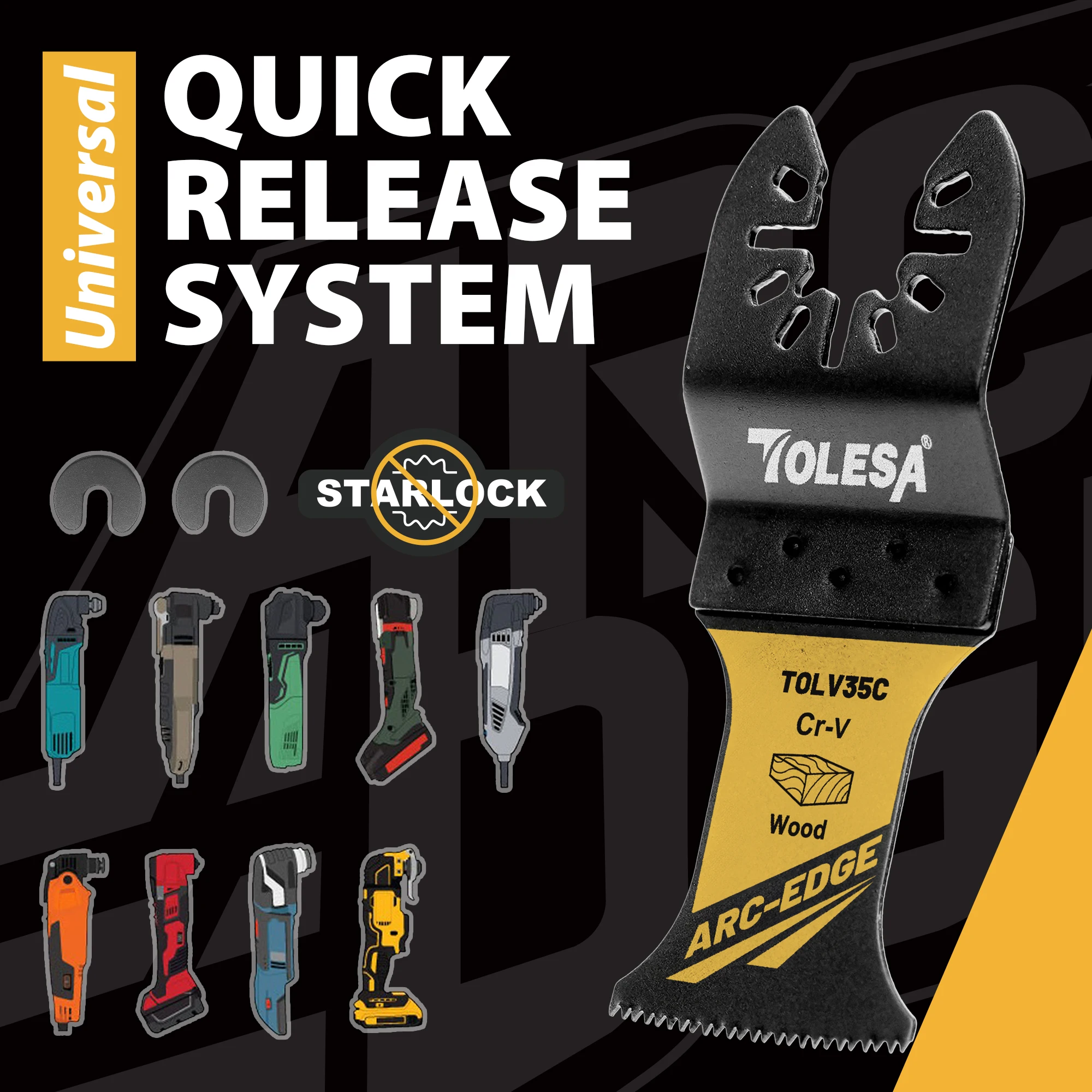 TOLESA 3PCS Set di lame per sega oscillanti con bordo ad arco Lame multiutensile per legno Taglio in plastica Lama oscillante affilata resistente all'usura CRV