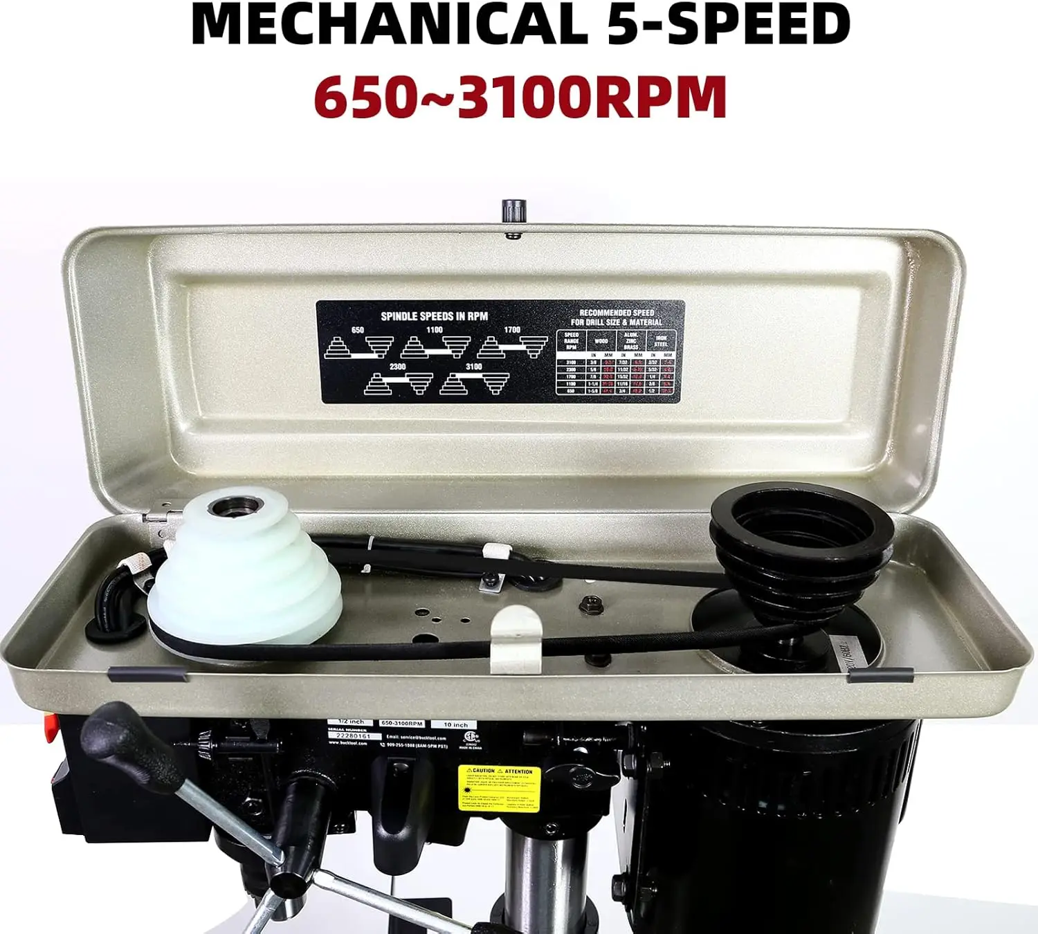 Bor tekan 10 inci 6.0 Amp 3/4 HP, mesin bor Benchtop 5 kecepatan dengan lampu kerja LED