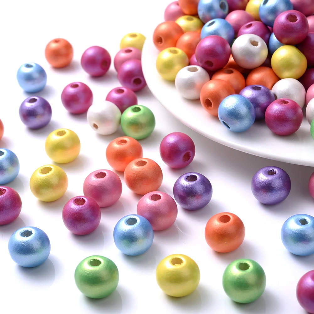 10mm Colorful Round Wooden Beads 60Pcs for DIY Bracelet Keychain Garland Handmade Jewelry Making Craft Decor Accessories