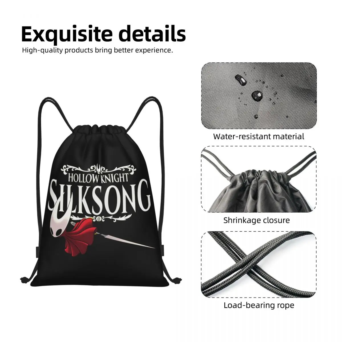 Hollow Knight Silksong Hornet Rucksack mit Kordelzug, für Fitnessstudio, Sport, String-Taschen für Yoga