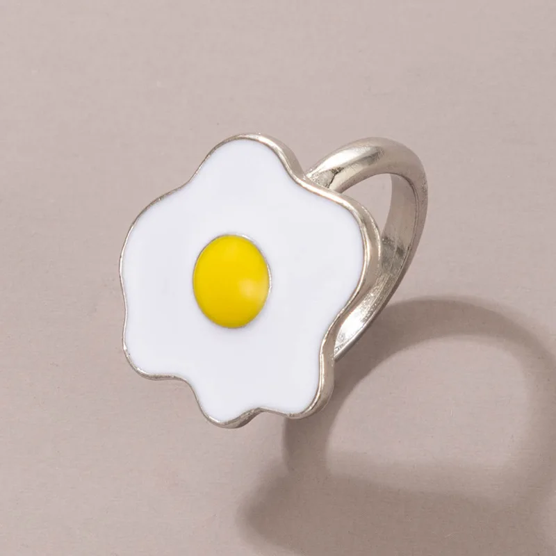 Cute Sunny Side Up Egg Ring For Women Oil Drip Fried Egg Adjustable Open Ring Handmade Jewelry Unisex Accessories Creative Gift