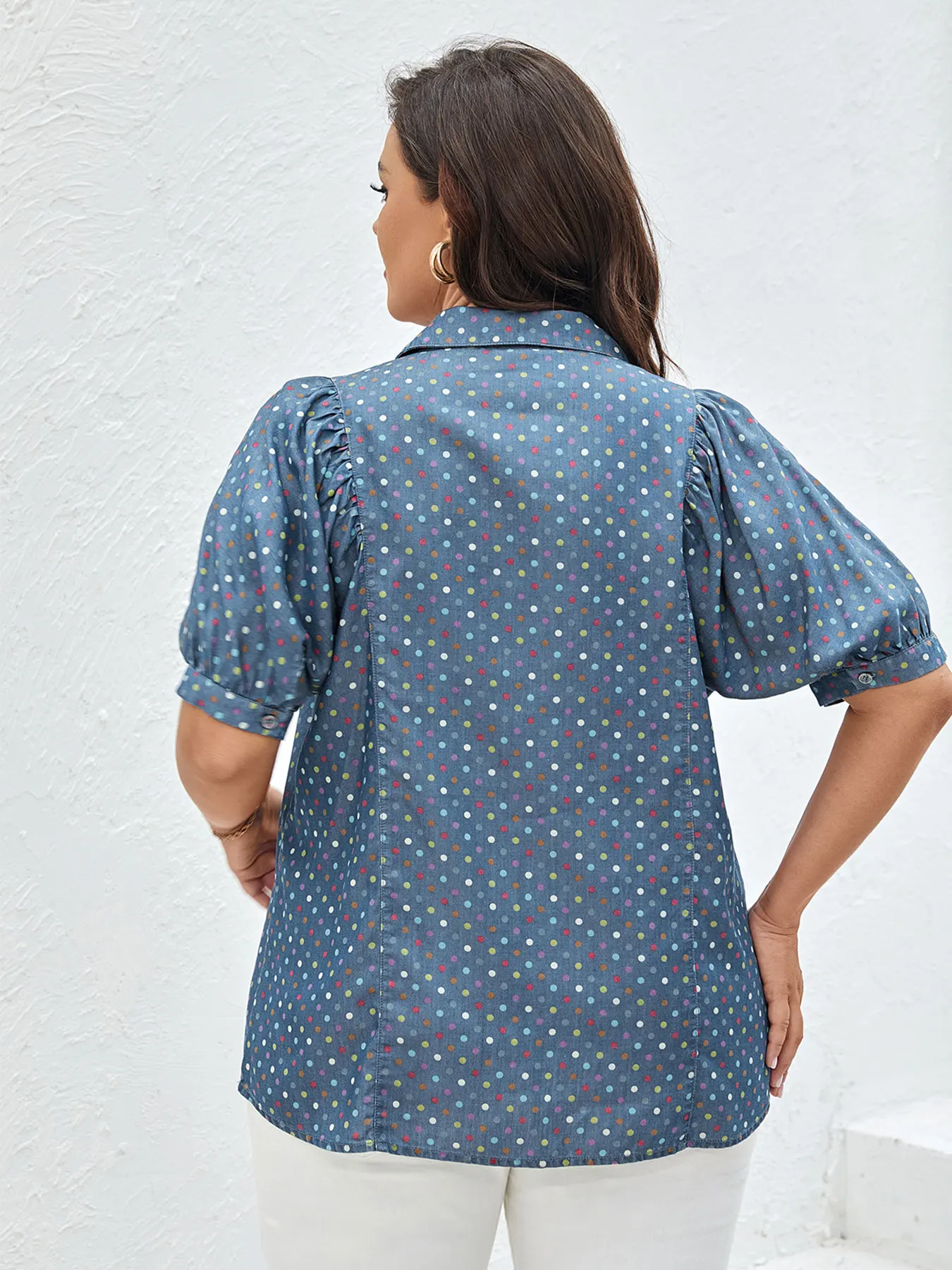 女性用プラスサイズ織物春秋ファッションシャツ